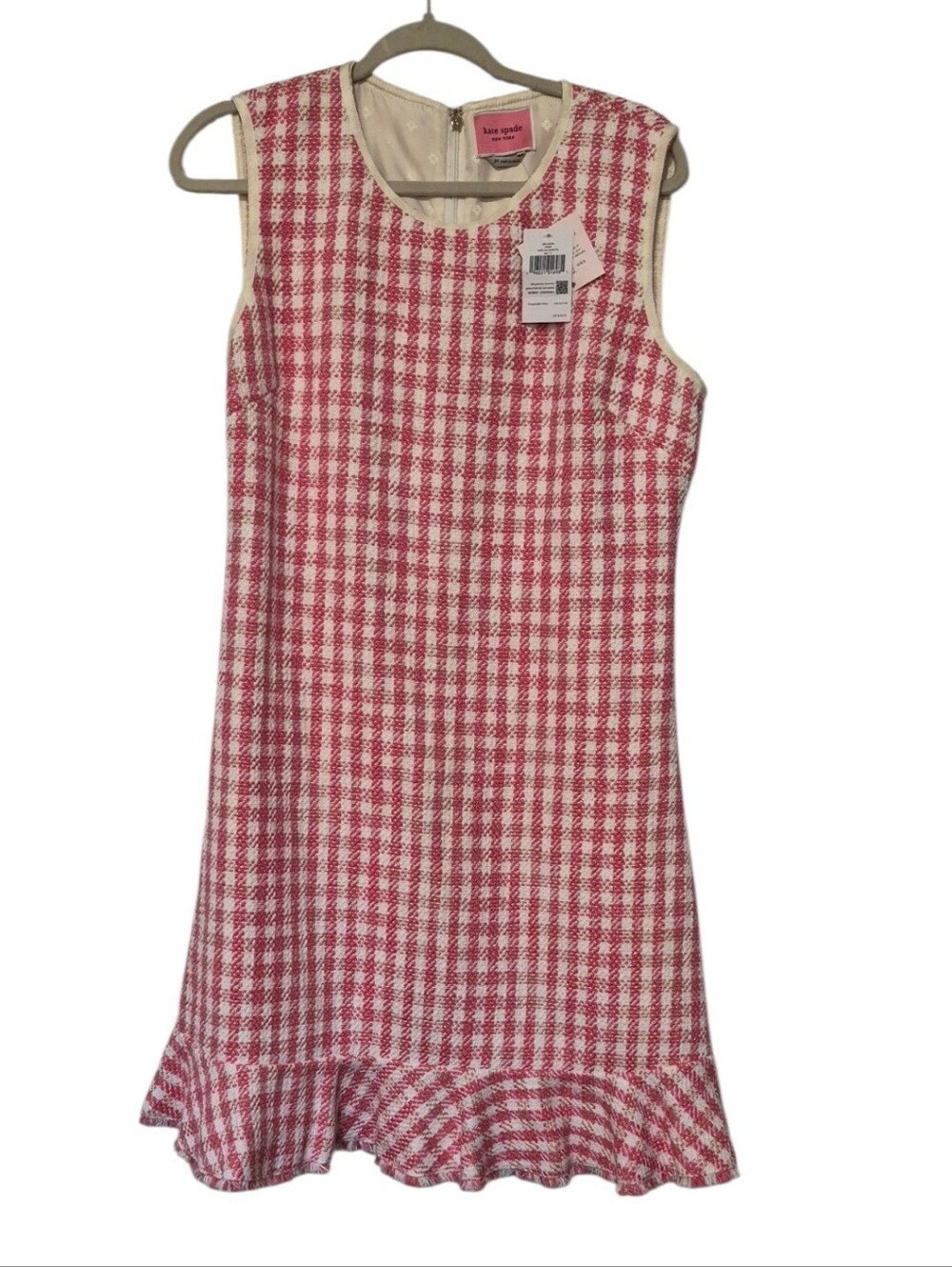 Kate Spade Gingham Tweed Dress 14 Peach Nectar Pink Metallic NWT K6668 $349